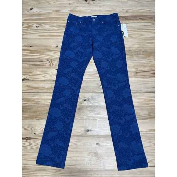 Eric Jenny Jeans Blue Floral Size 4 Tummy Control Mid Rise 5 Pocket NWT! - Picture 1 of 7